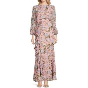 ELIZA J Floral Print Ruffled Long Sleeve Maxi Dress